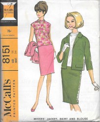 8151 1965 MCCALLS OPEN JACKET, SKIRT, OVERBLOUSE PATTERN 14 34"BUST 